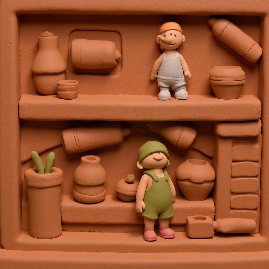 Whimsical Claymation Scene with Earthy Tones