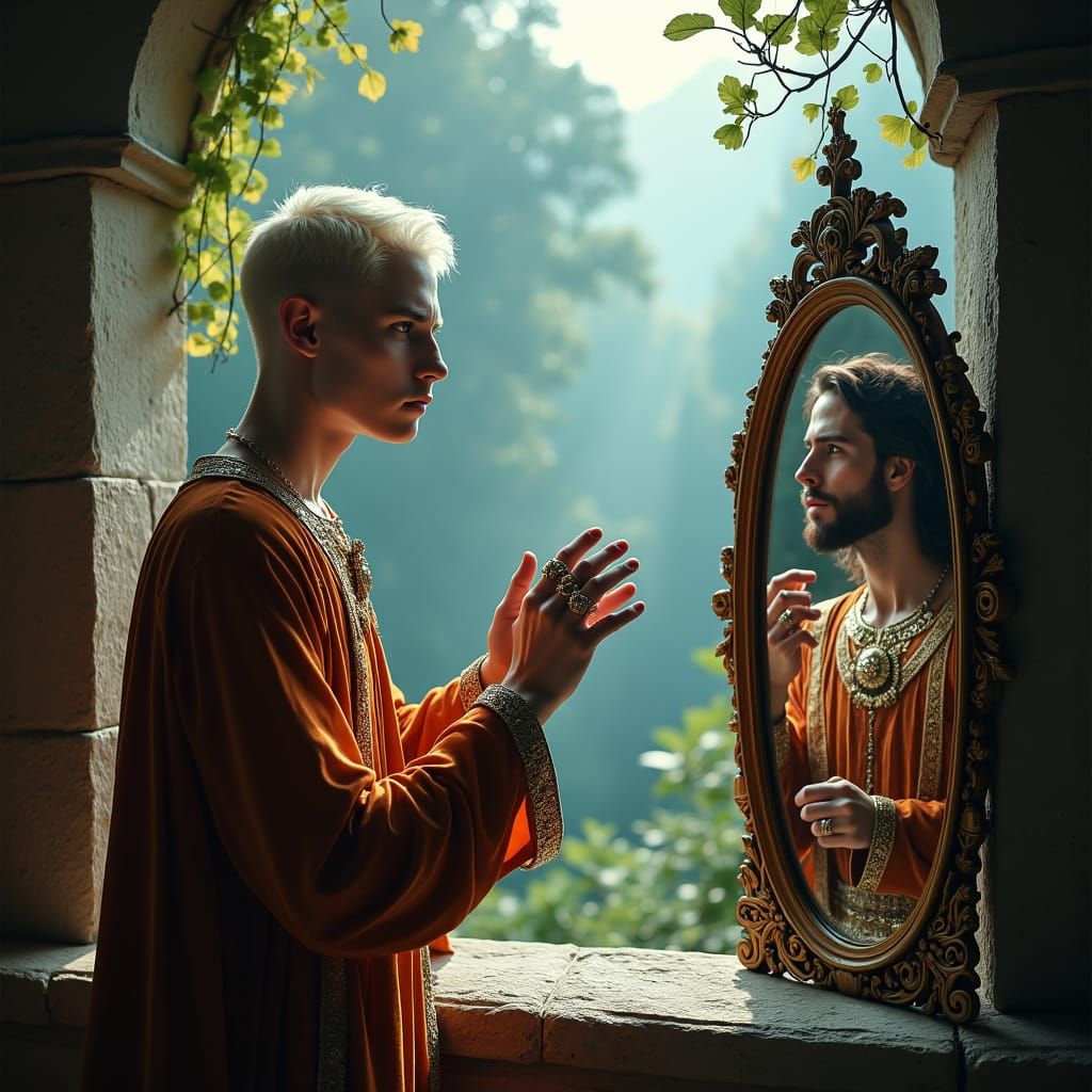 Contemplative Princes in Gothic Mirror Reflection