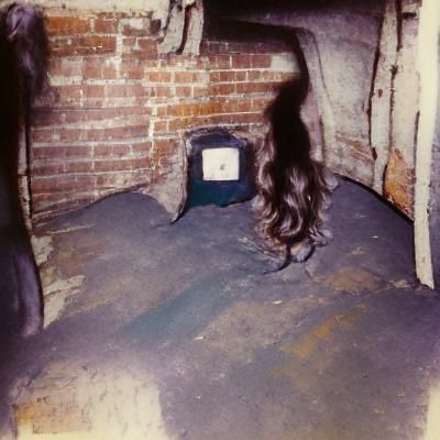 Long Haired Woman in Basement, Polaroid Style