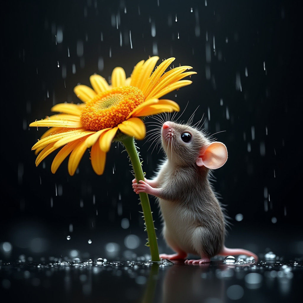 Mouse Under Daisy in Crystal-Style Art