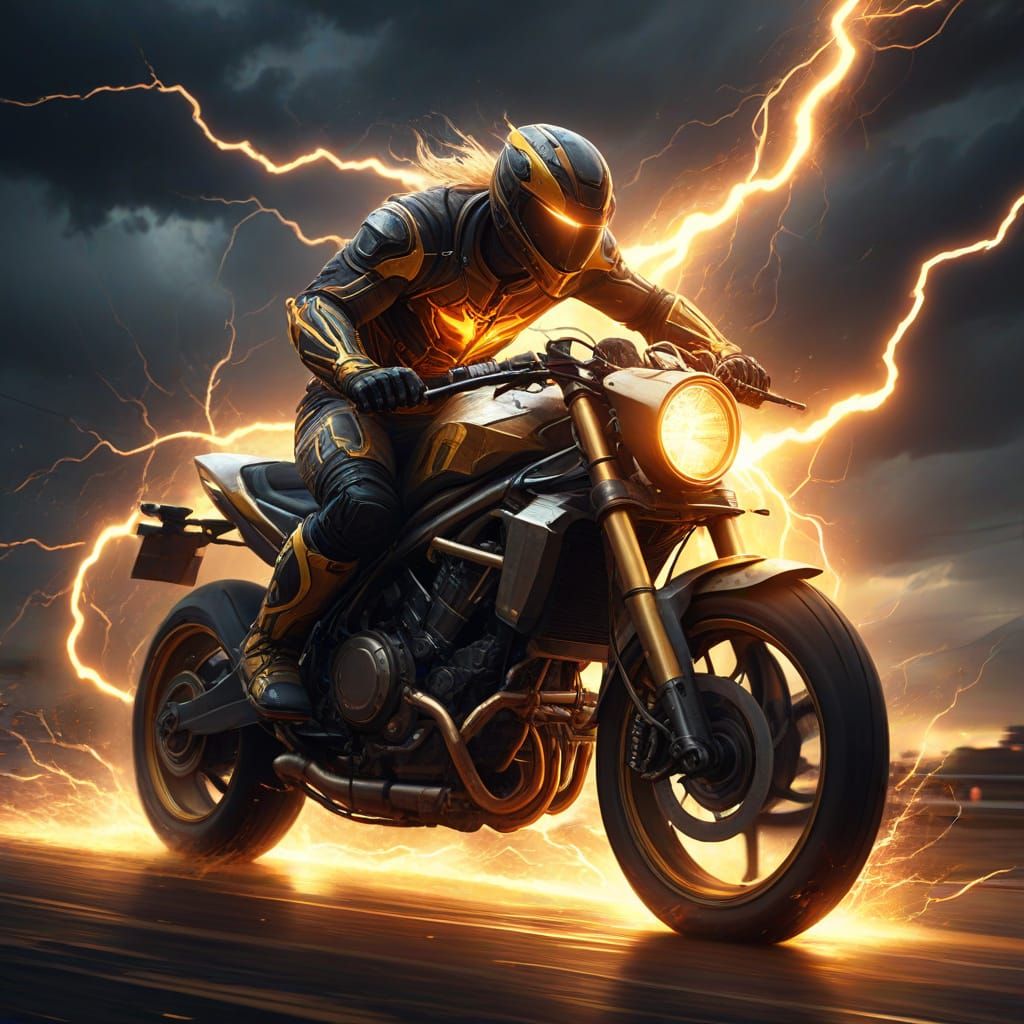 Speed Demon Rides Lightning: Vibrant Digital Art