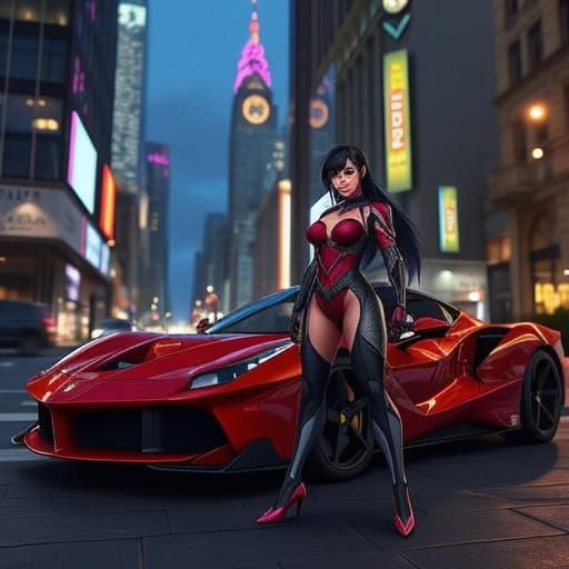 D.Va in Gotham City with Ferrari