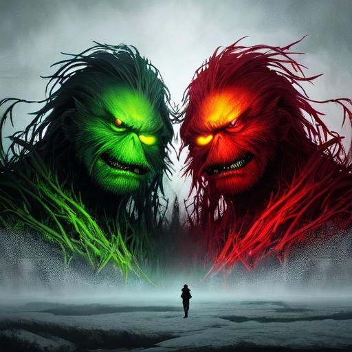 Grinch and Dolphin in Dark Digital Art Style