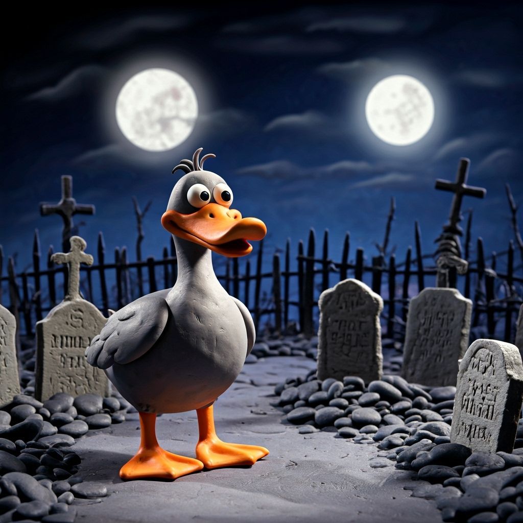 Spooky Graveyard Duck in Aardman Claymation Style