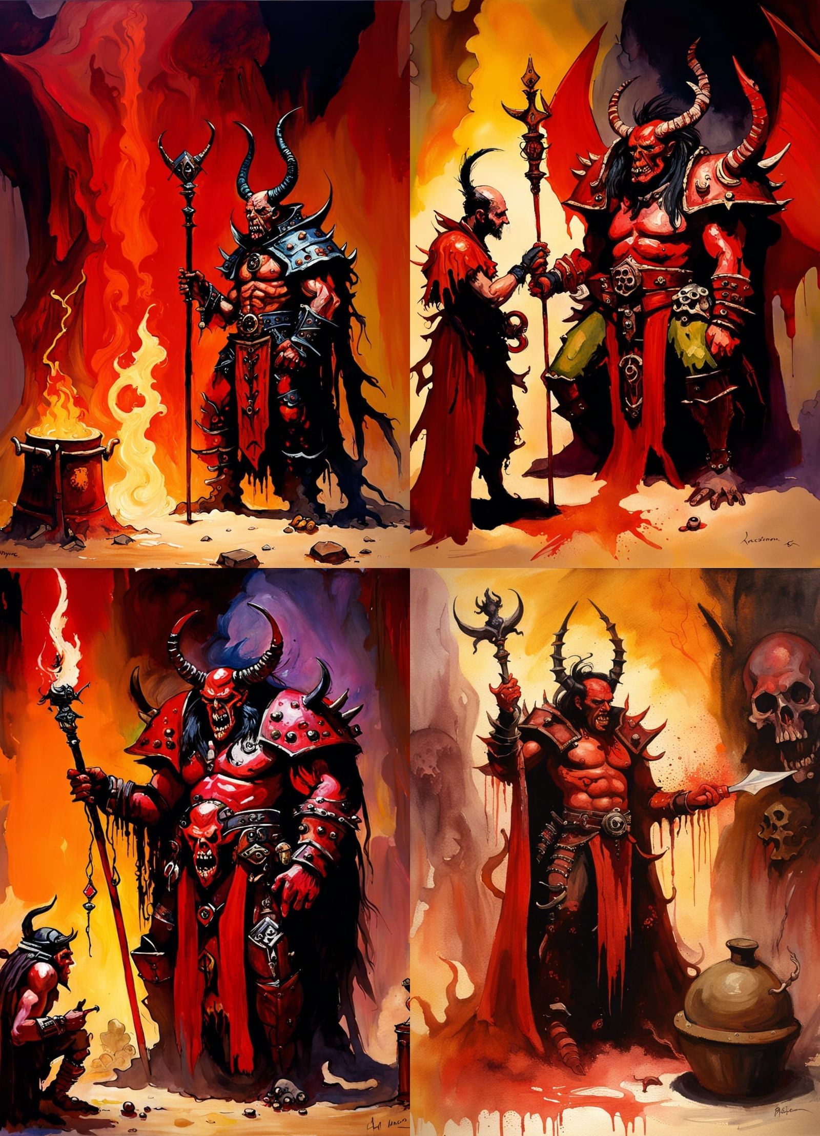 Khorne Brewing Poison: Gerald Brom-Style Watercolor Masterpi...