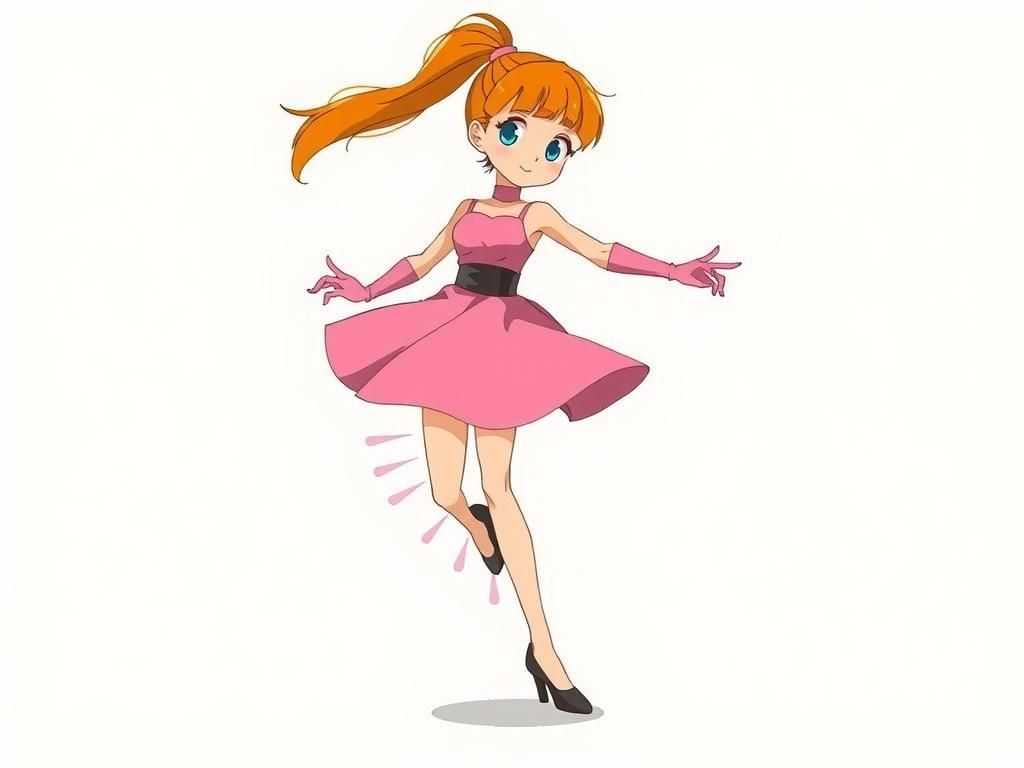 Energetic Cartoon Woman Tap Dancing in Manga Style