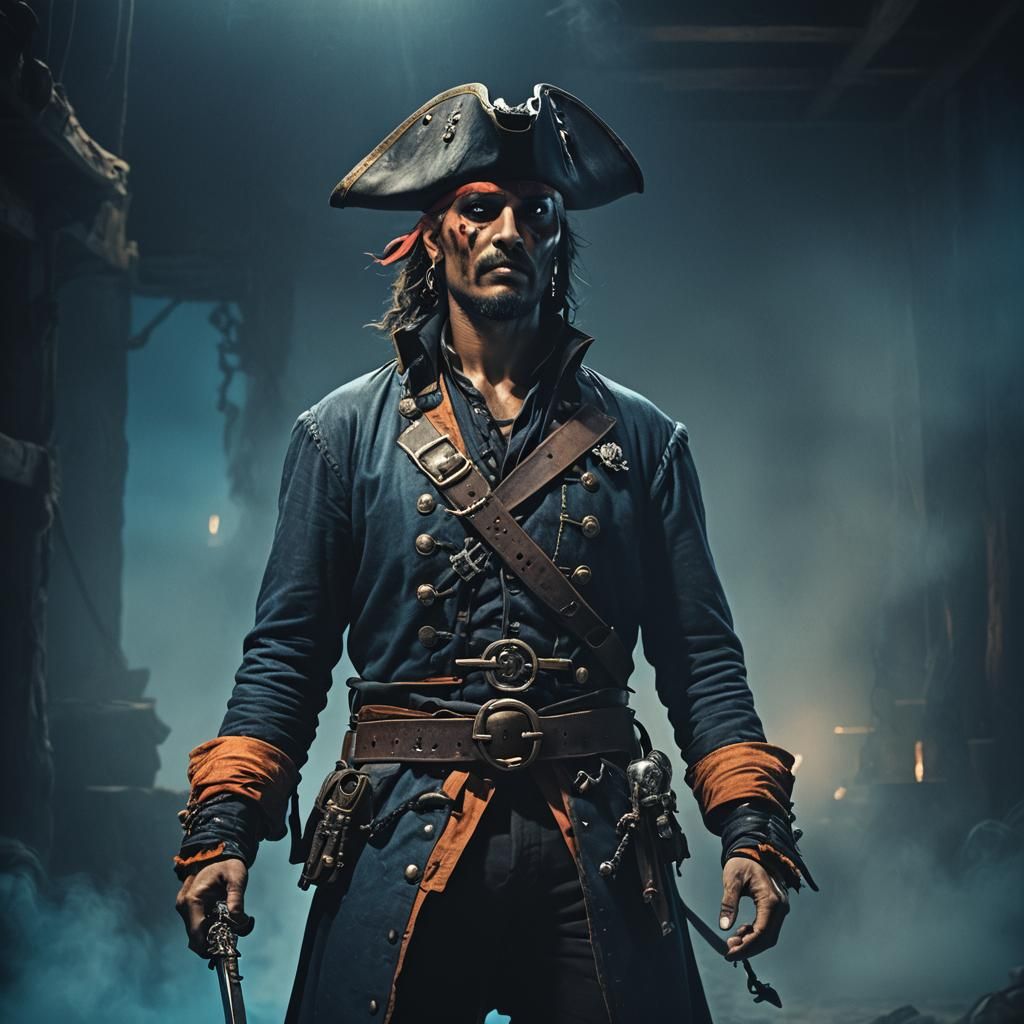Glowing Pirate Figure in Cinematic Lighting
