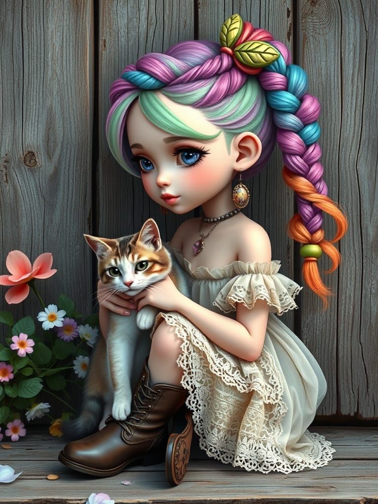 Girl with Cat in Ethereal Fantasy Style