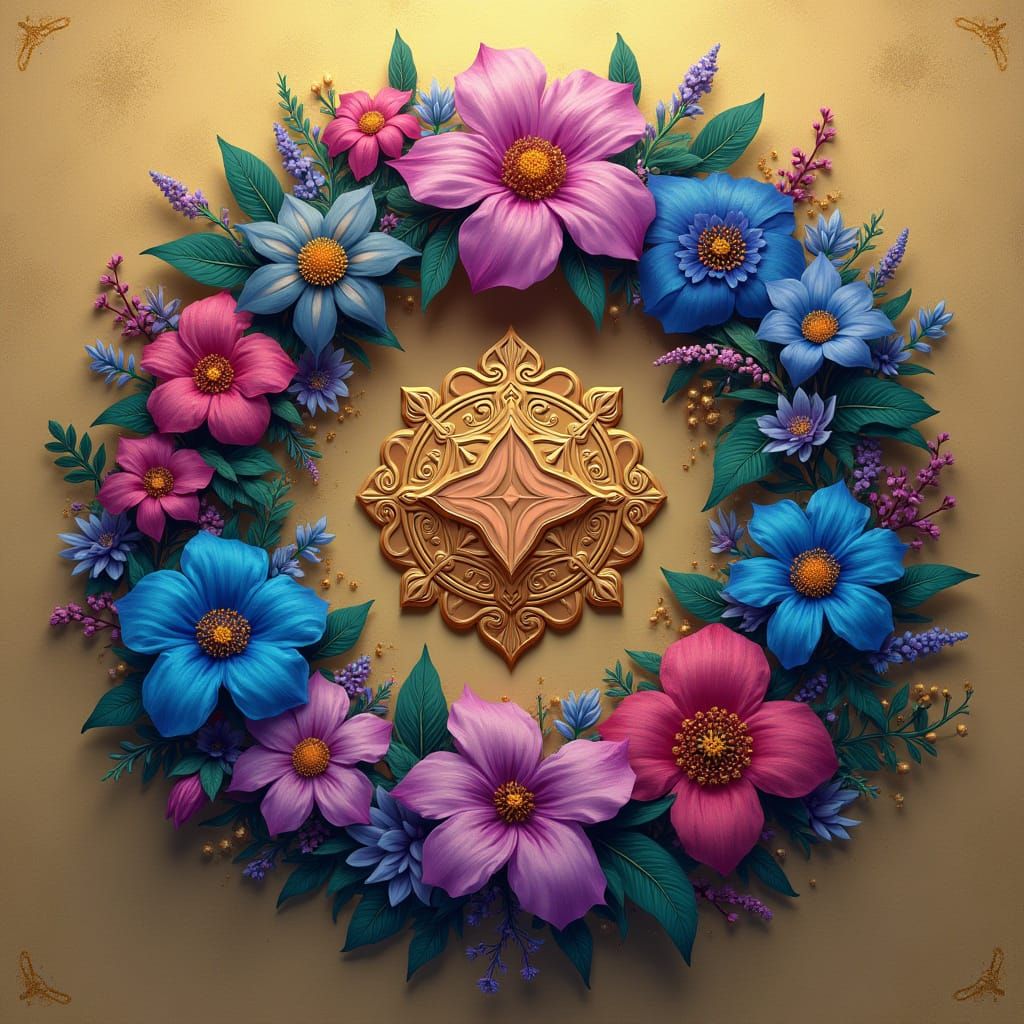 Fantasy Floral Emblem with Golden Center