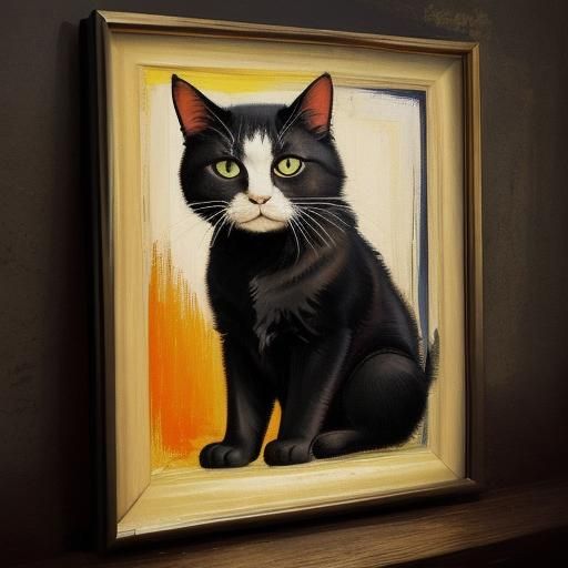 Cat Plays Saxophone in Smoky Jazz Club as Impasto Painting