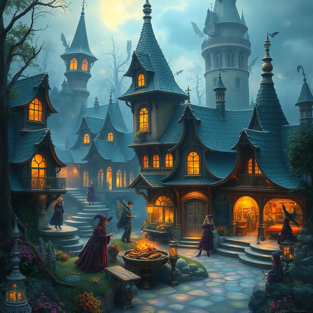 Enchanted Realm with Witches and Fairies