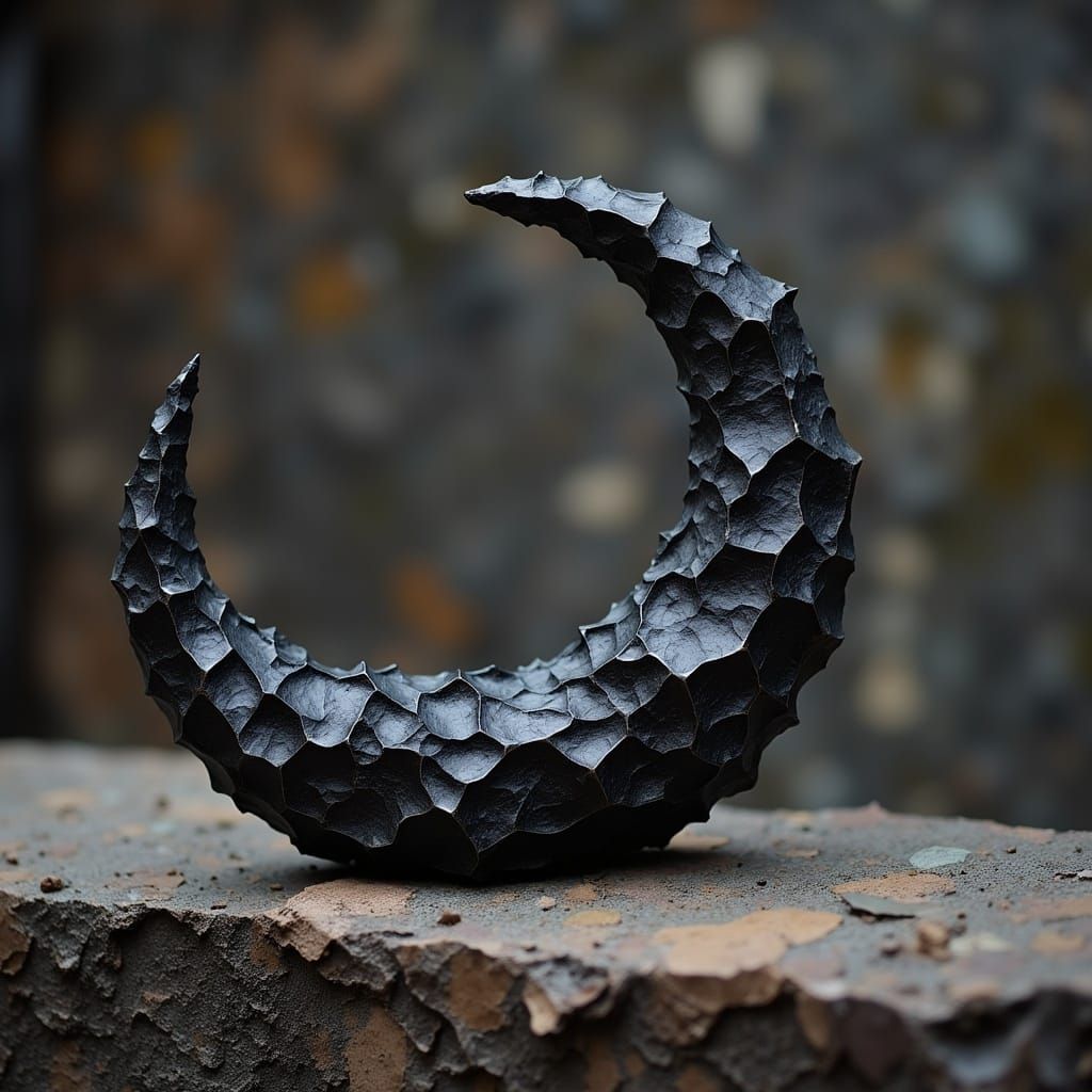 Obsidian Horn of Shadowy Beast on Stone Altar