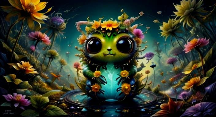 Surreal Floral Beings in a Neon Forest