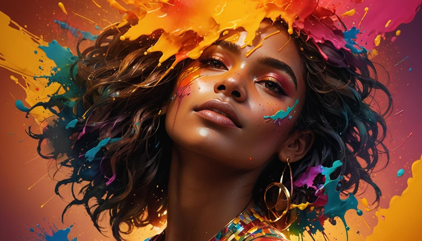 Rainbow Splash Art Portrait in Hyperrealistic Style