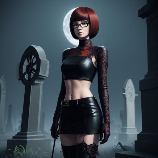 Vampire Velma Reigns in a Gothic Graveyard