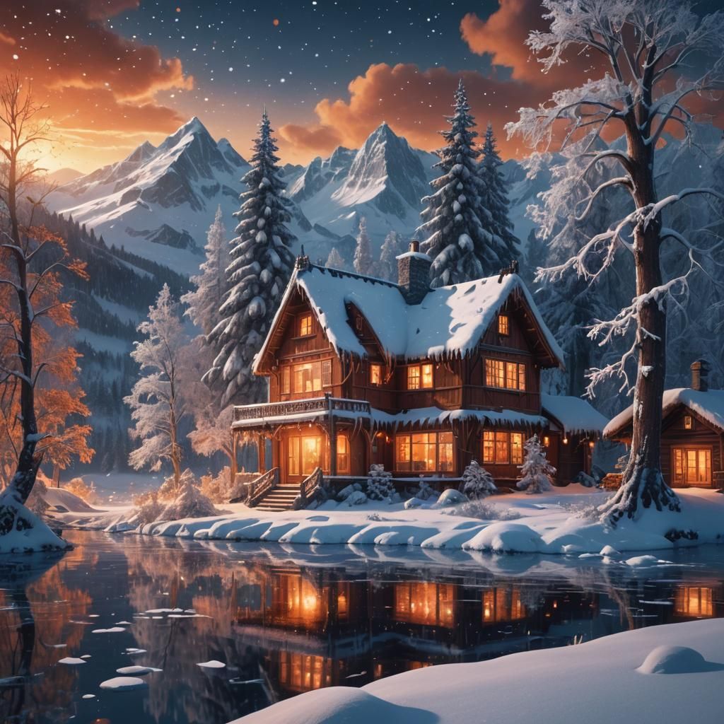 Santa's Cozy Winter Home in a Snowy Wonderland