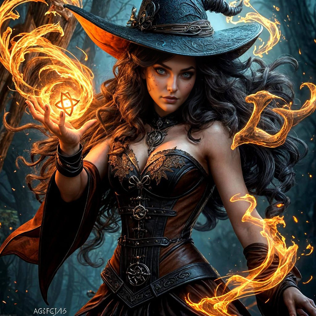 Beautiful Witch Casting Swirling Magic in Matte Painting
