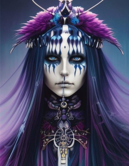 Anime Skeleton Shaman Portrait in Liquid Ink Style