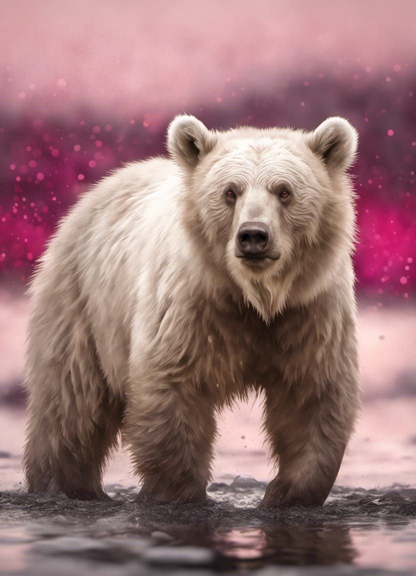 Albino Grizzly Cub in Stormy Jungle