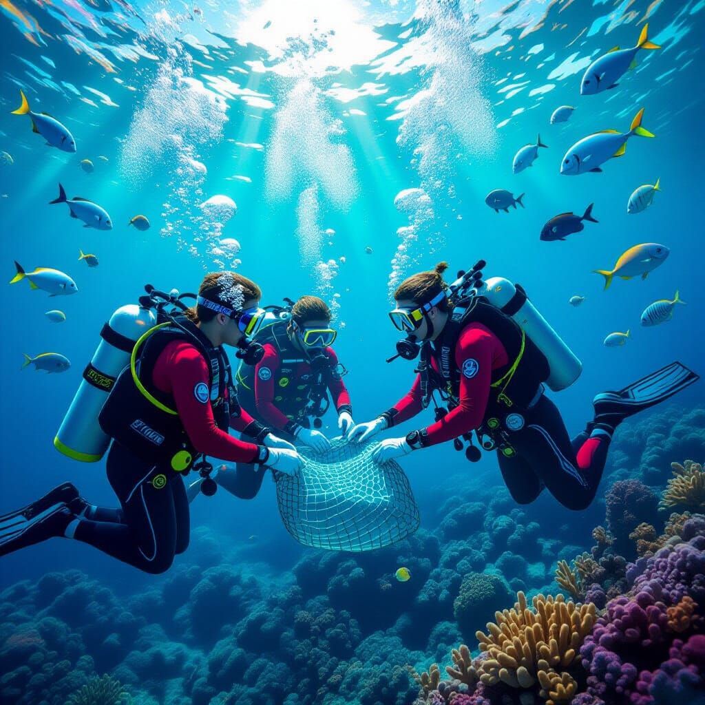 Lebanese Diving Team Underwater: Hyperrealistic Splash Art