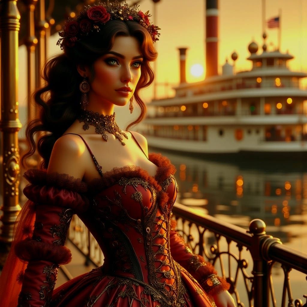 Steampunk Brunette Steamboat Gambler