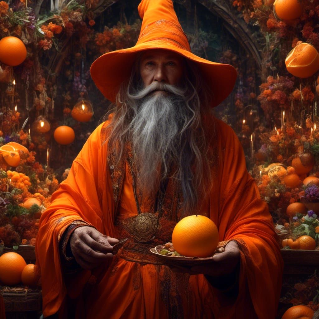Kind Old Wizard Eating an Orange Portrait