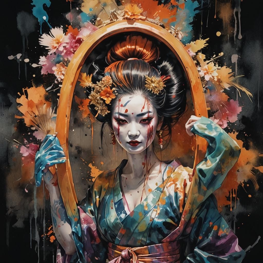 Geisha Punk in Dynamic Action Pose