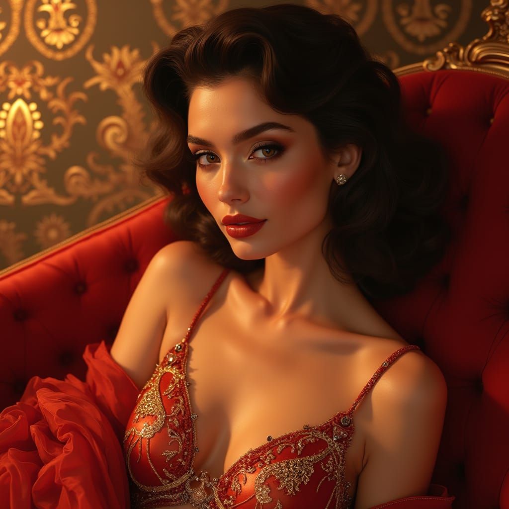 Glamorous Woman in 1980s Style Portrait