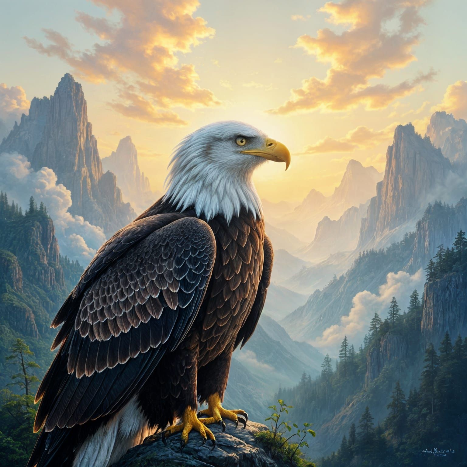 Majestic Eagle in Surreal Dreamscape Oil Painting