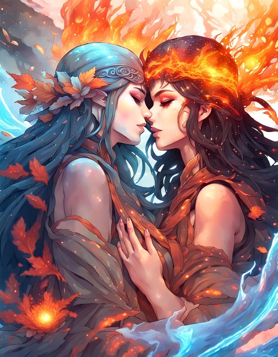 Enchantresses' Kiss: Hyperrealistic Fantasy Illustration