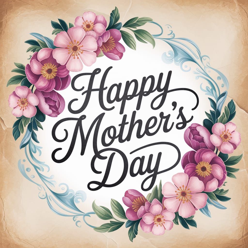 Whimsical Mother's Day Script with Cherry Blossom Wreath