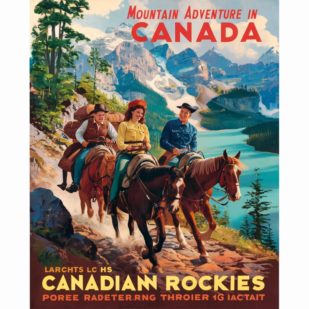 Vintage Travel Poster: Mountain Adventure in Canada