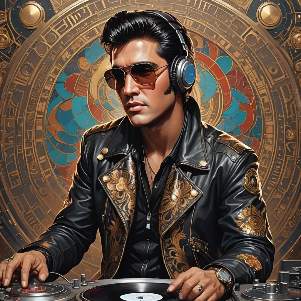 Elvis Presley Portrait with Mixing Turntable