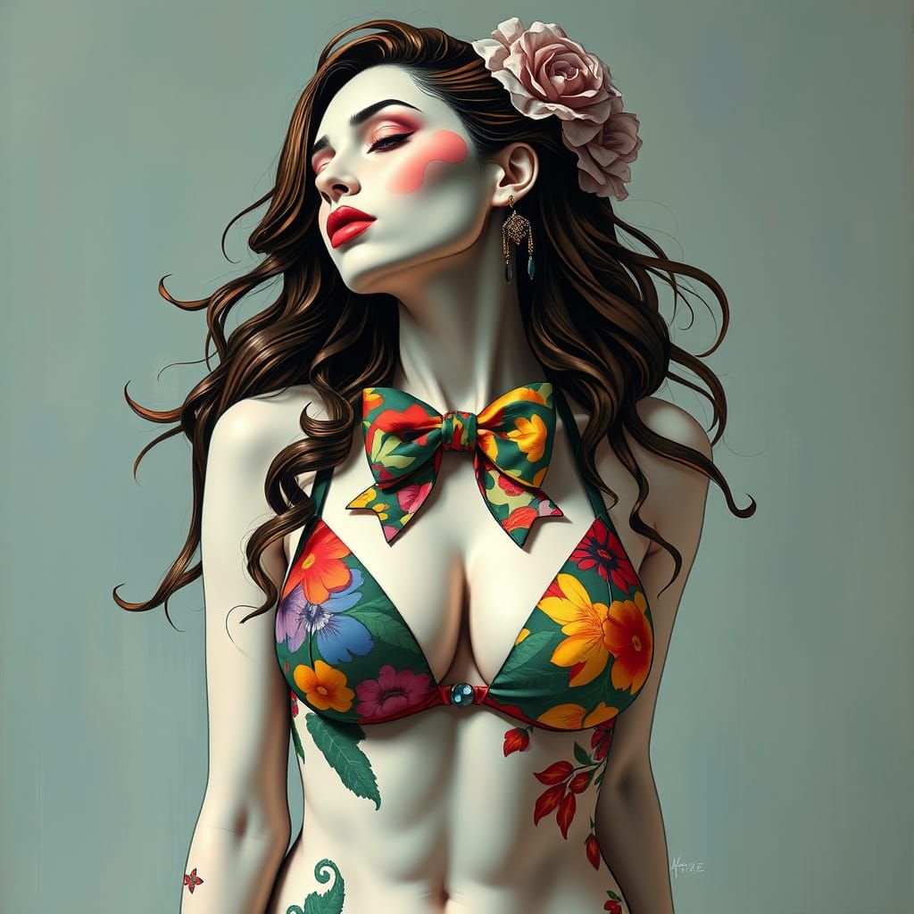 Sensual Goddess in Vibrant Art Nouveau Style