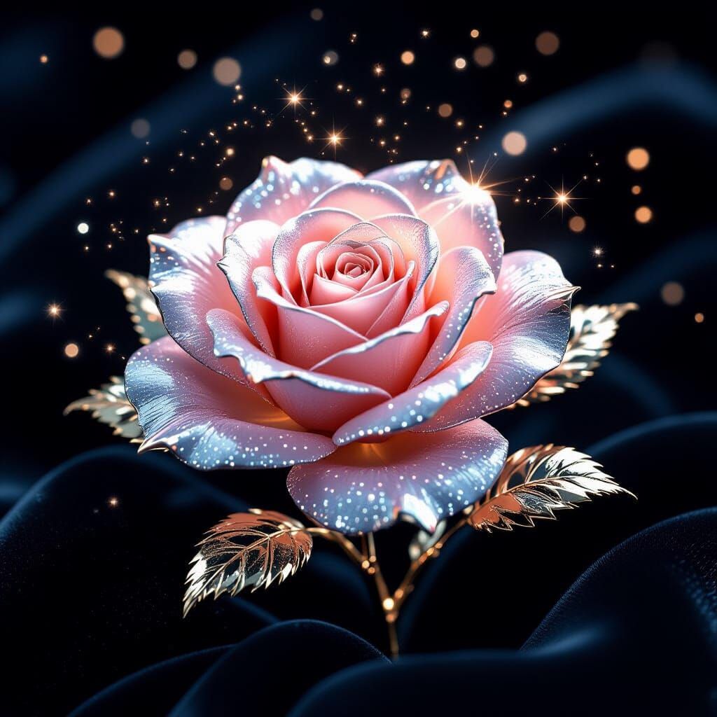 Crystallised Pink Roses with Silver Aura