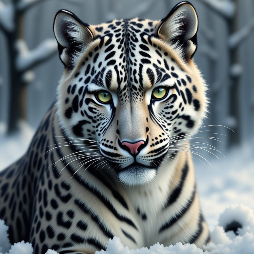 Dynamic Snow Leopard in Winter Style