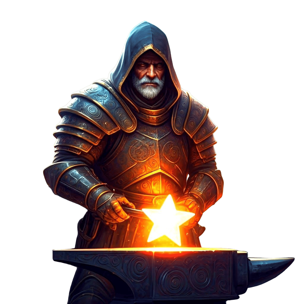 Celestial Blacksmith Forging Floating Stars in Digital Paint...