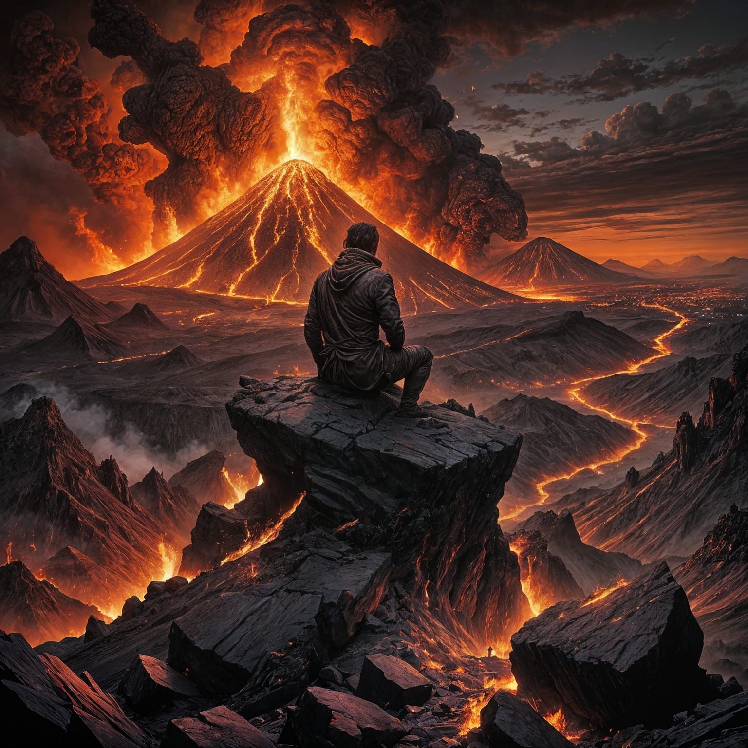 Eerie Volcano Landscape in Dorรฉ Style