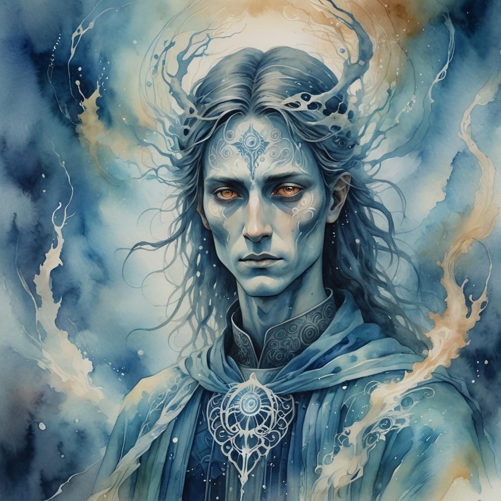 Mystical Seer Portrait in Dreamlike Watercolor