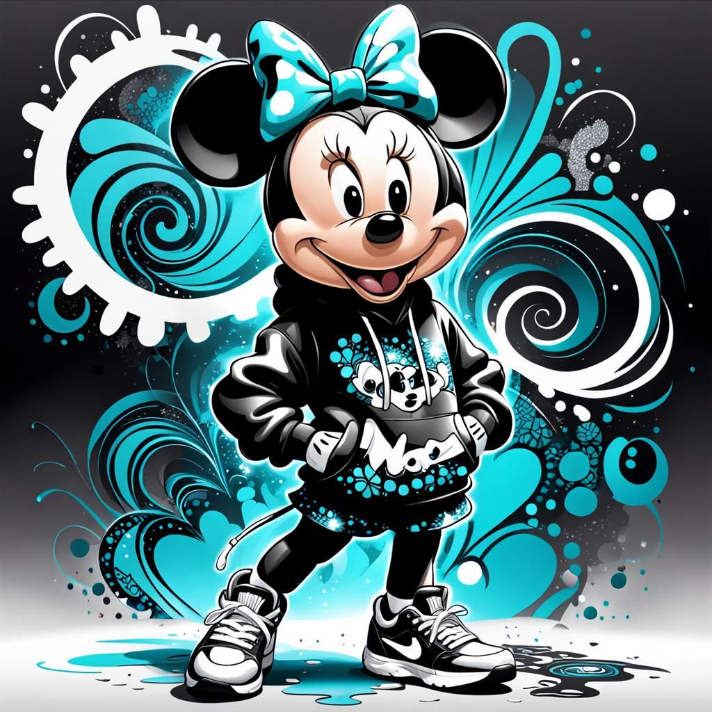 Minnie Mouse in Black and White Hip Hop Style