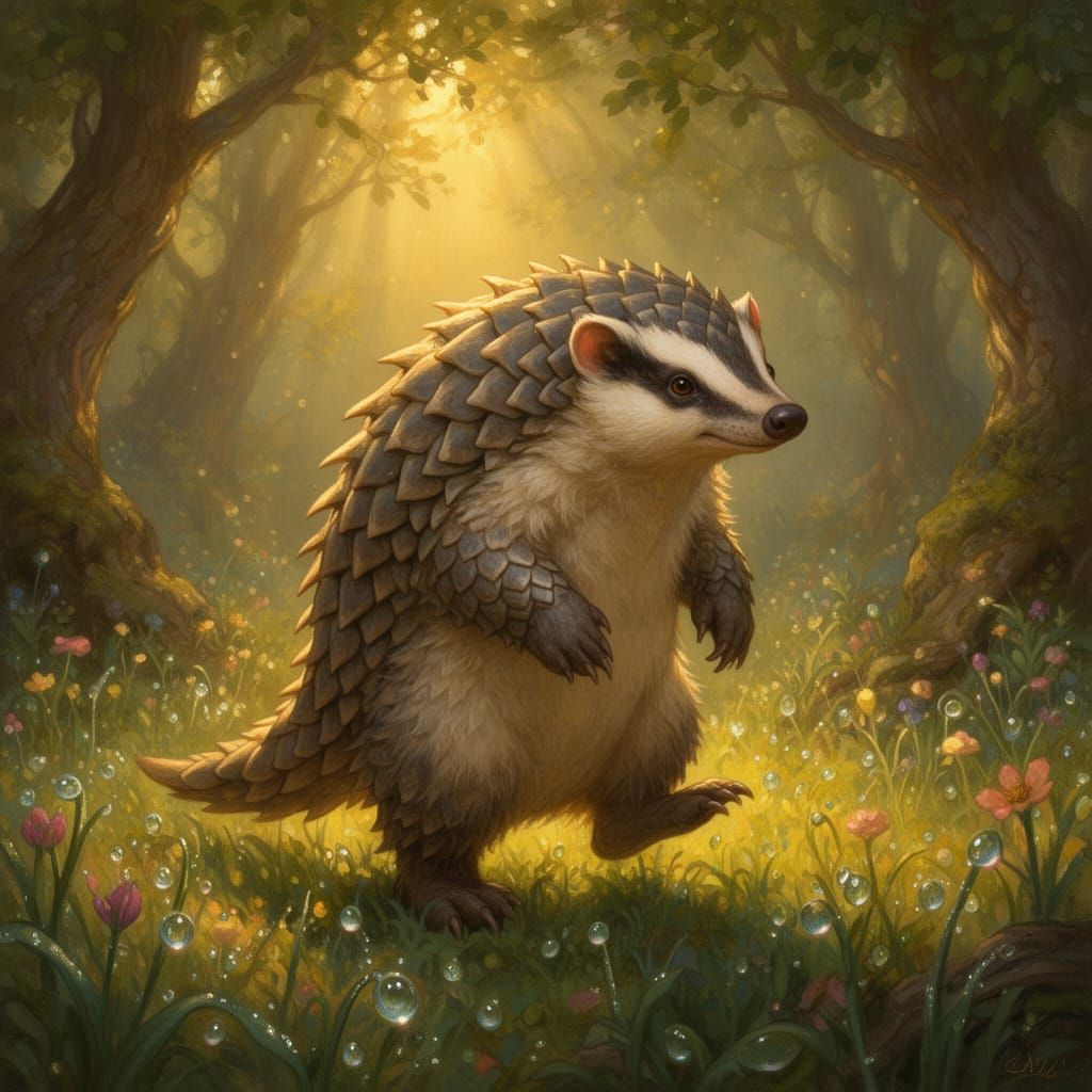 Whimsical Hedgehog Hybrid Creature in Sunlit Forest