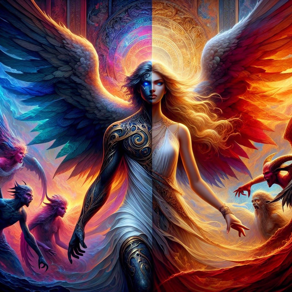 Woman Protected by Archangel: Fantasy Concept Art