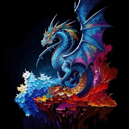 Mosaic Dragon in Expressionist Impasto Style