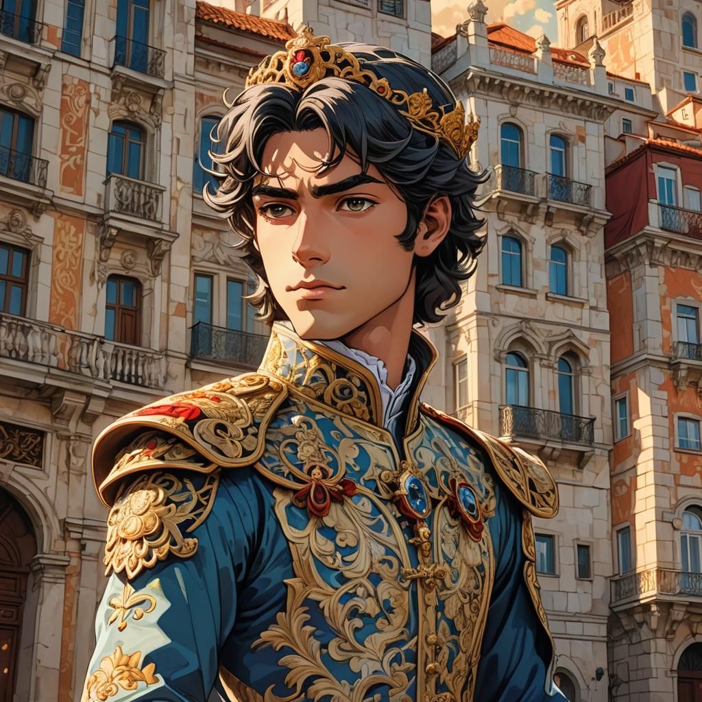 Regal Portuguese Prince in Anime Manga Style