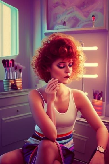 Retro 80s Girl with Big Hair and Makeup