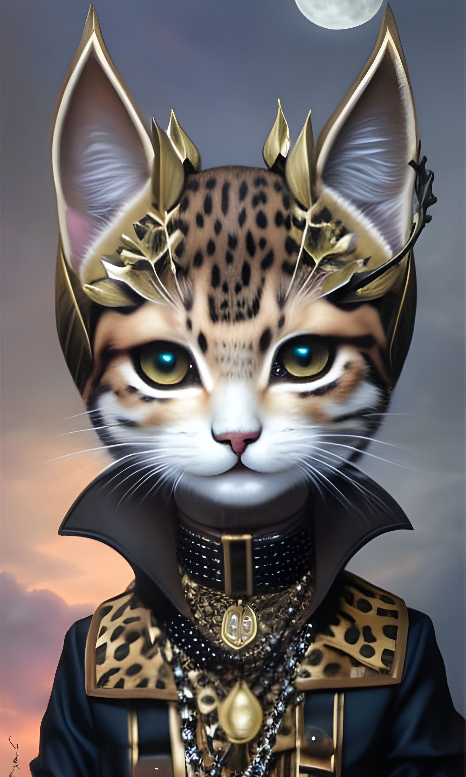 Gothic Anime Girl with Leopard in Surreal Illustration