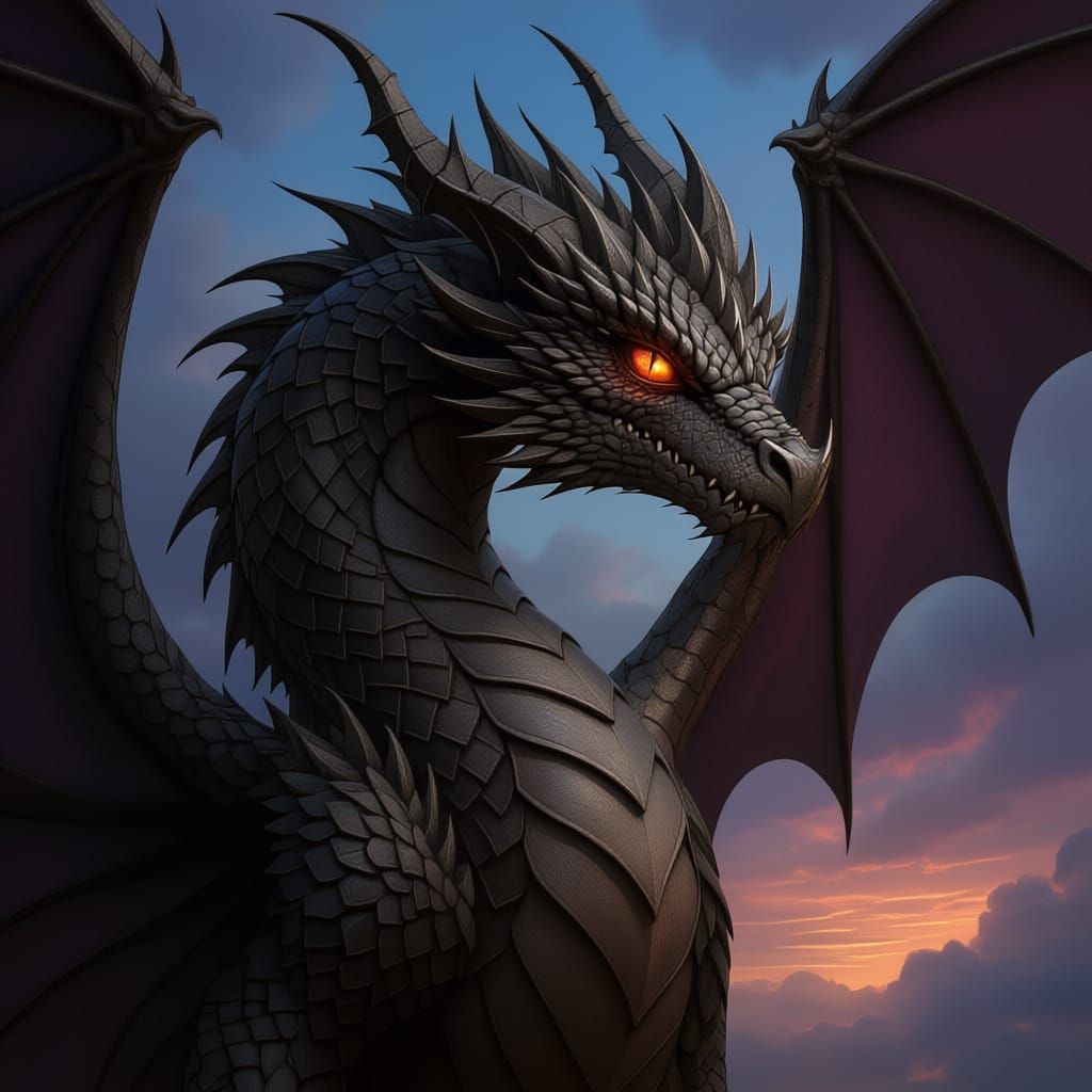 Purple and Black Dragon with Blade Scales