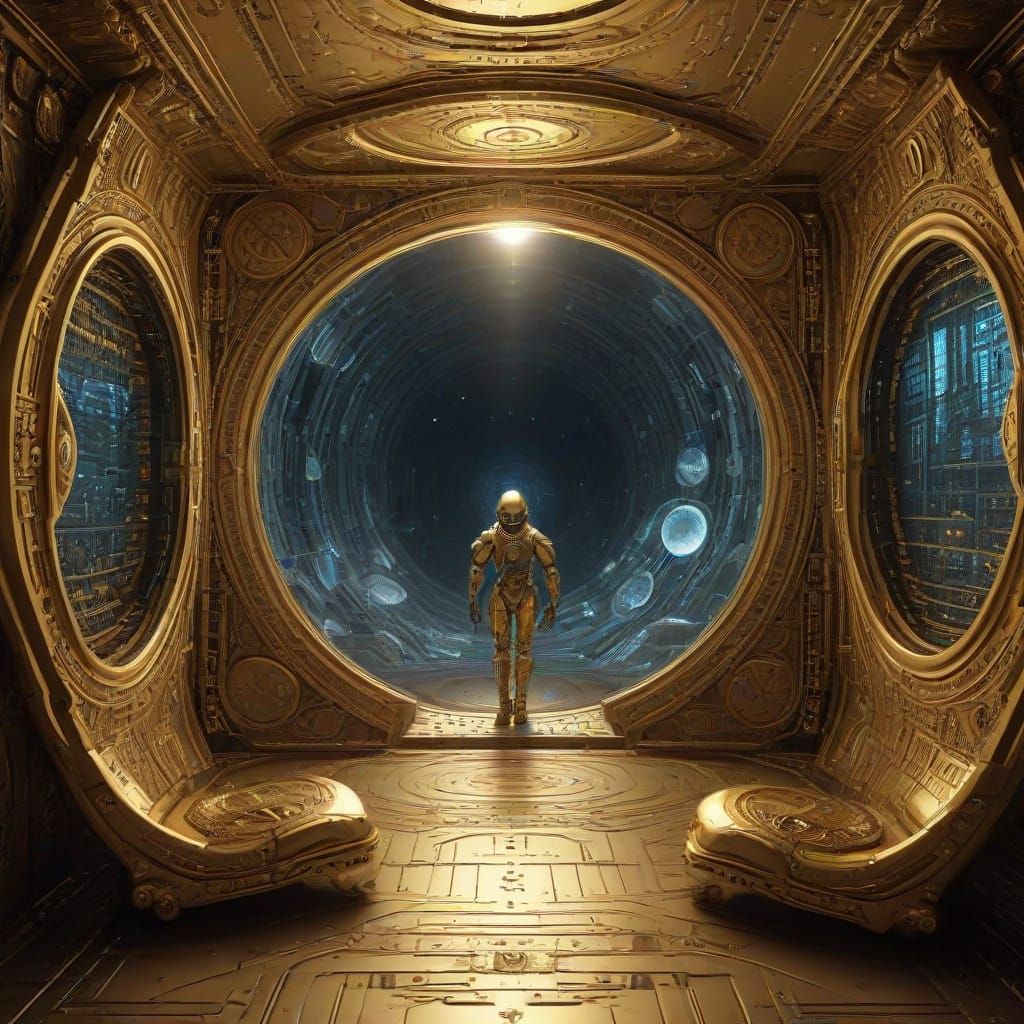 Futuristic Vault of Data Codes and Alien Figures