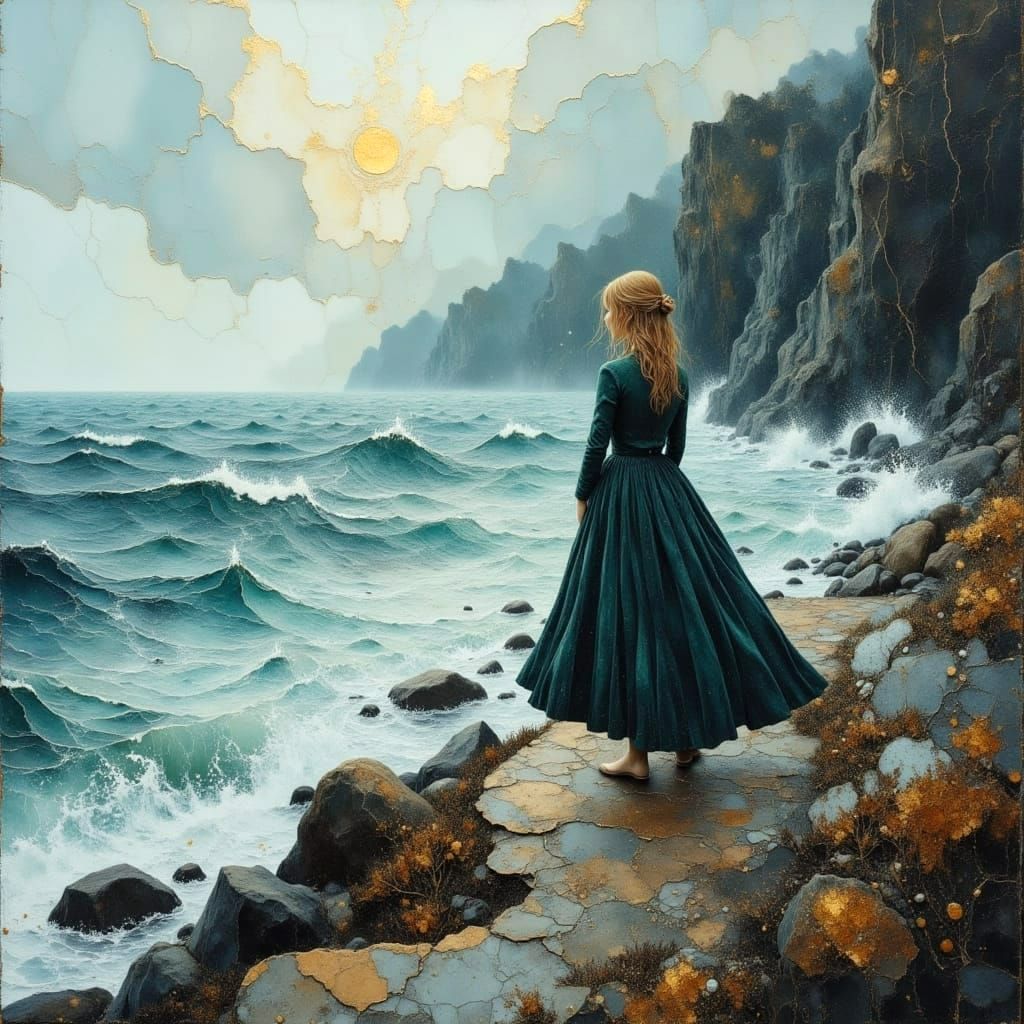 Stormy Seas: Ethereal Sketch with Oil Textures