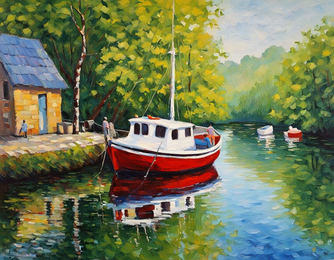 Neo-Impressionist Harbour Scene in Expressionist Style